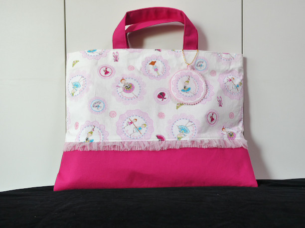 かわいい バレリーナの通園・通学３点セット・チャーム付き（生成り）、ピンク・パープルもあります