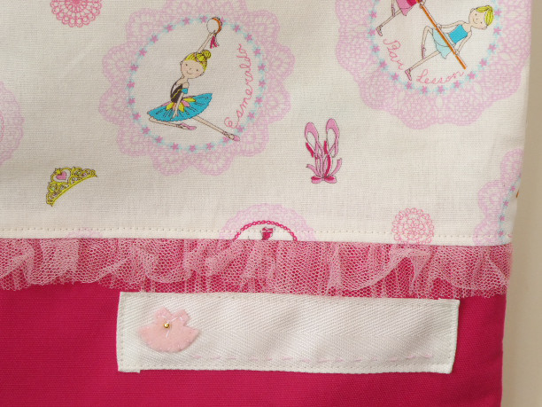 かわいい バレリーナの通園・通学３点セット・チャーム付き（生成り）、ピンク・パープルもあります