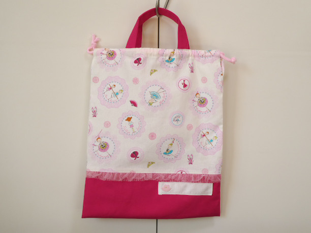 かわいい バレリーナの通園・通学３点セット・チャーム付き（生成り）、ピンク・パープルもあります