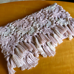 【受注製作】大判 手編みショール＊大人ピンクのグラデーション（ラメ入り抗菌） 11枚目の画像