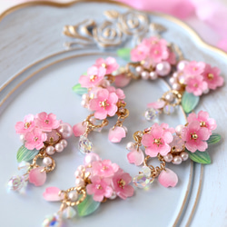 櫻花Shararin*bijou 耳環/耳環、花、粉紅色、春天、禮物 第10張的照片