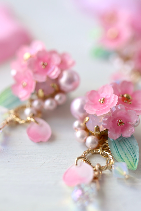 桜しゃらりん*bijouのピアス／イヤリング　花、ピンク、春、ギフト 15枚目の画像