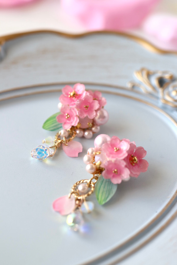 櫻花Shararin*bijou 耳環/耳環、花、粉紅色、春天、禮物 第11張的照片