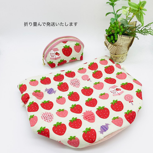 MK55まんまるミニ巾着2枚セット⭐️巾着袋 ポーチ いちごとうさぎ MK55まんまるミニ巾着2枚セット⭐️巾着袋 ポーチ いちごとうさぎ