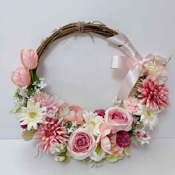 母の日リースピンクガーベラのふわキラリースアーティフィシャル