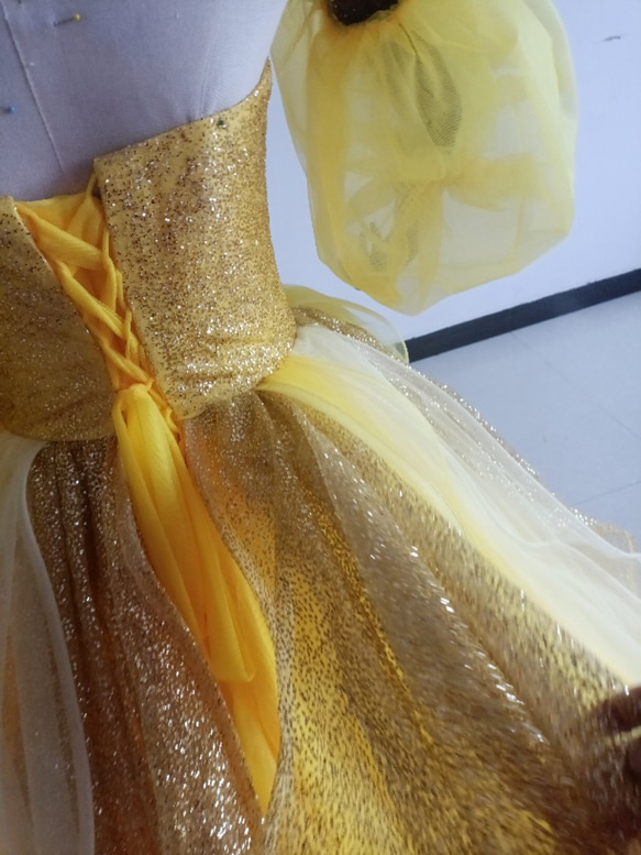 イエローキラキラチュールイエロードレス 可愛い 編み上げ プリンセスドレス オーバードレス 9枚目の画像