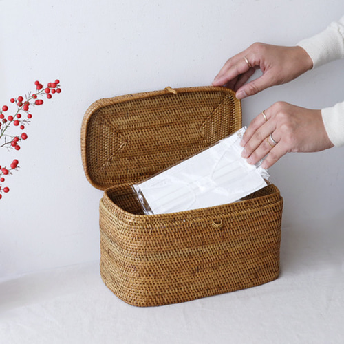 送料無料) 再制作 伝統工芸アタ細工 蓋つき 小物入れ マスクケース