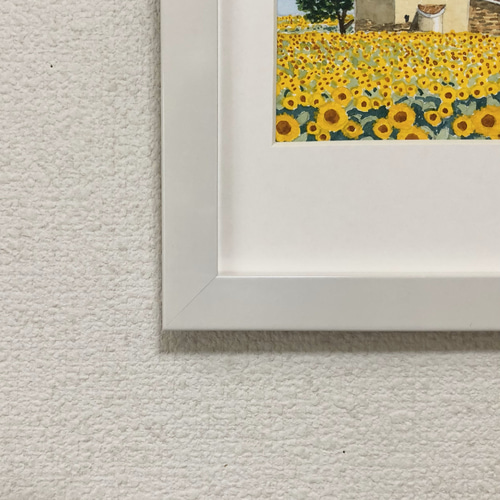 【お買い得！】 ひまわり畑」透明水彩画 絵画 ハガキサイズ 額縁付 風景画 原画 絵画