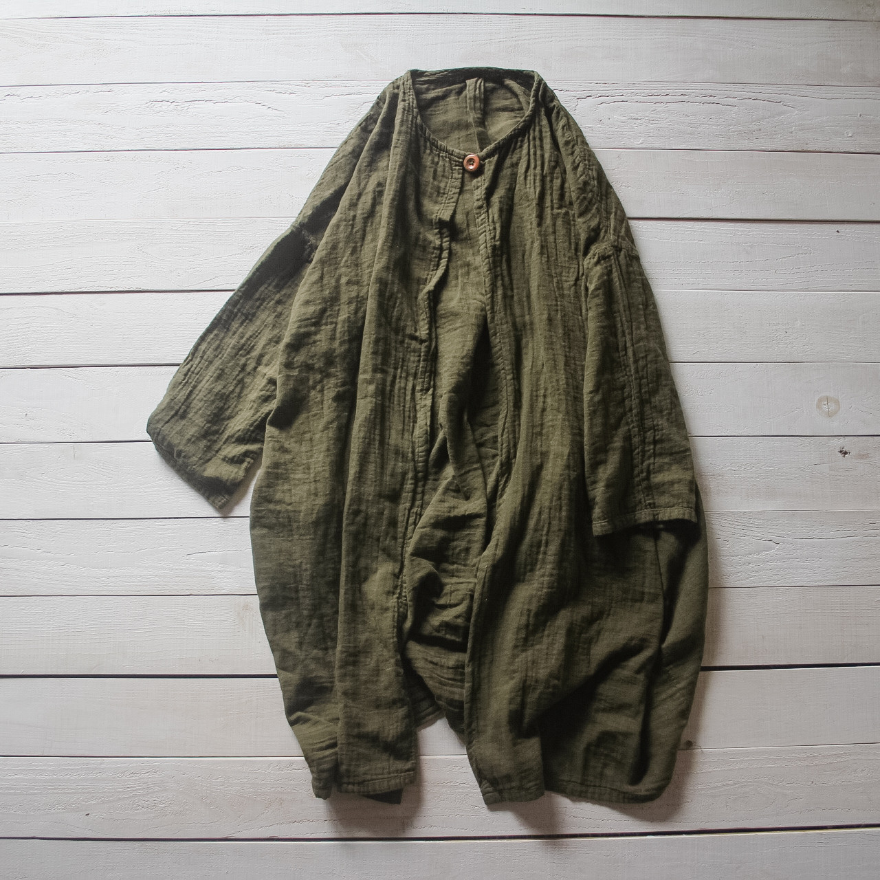 gauze cocoon cardigan /ダブルガーゼ/草木染めカーディガン/海松色