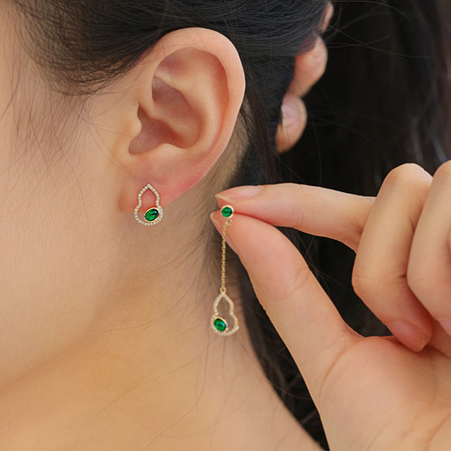 エメラルドアンバランスピアスk18 ピアス（スタッド・一粒） パール  