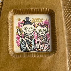 猫たちの雛祭り　　／　陶額・イラストレーション細密紋様画 2枚目の画像