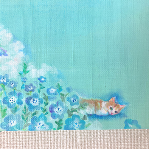 白猫と花の木 F3 油彩画 油絵 絵画 白猫と花の木 F3 キャンバス 油彩画