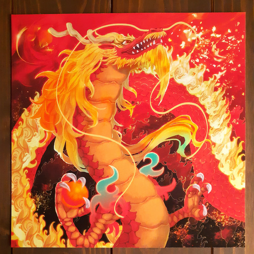赤聖龍　　龍神アート、A4サイズ 赤龍』龍神 正方形ポスター【210×210㎜】（送料込） 絵画