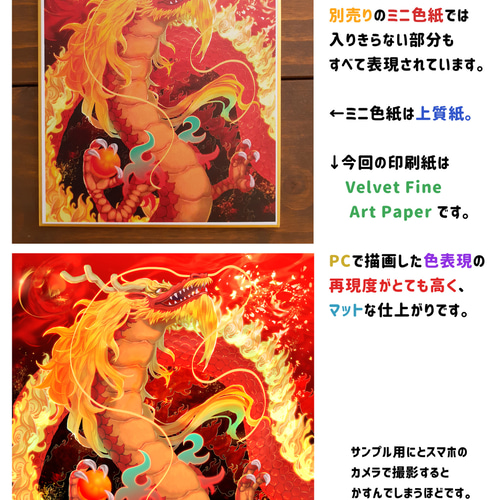 赤龍』龍神 正方形ポスター【210×210㎜】（送料込） 絵画 ミツメグ