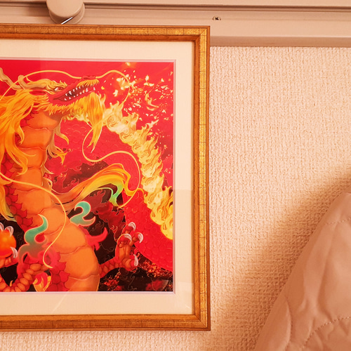 赤龍』龍神 正方形ポスター【210×210㎜】（送料込） 絵画 ミツメグ