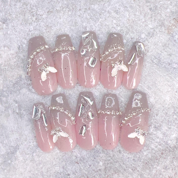 チップ種類、カラー、パーツ変更可能》グレーピンクグラデーション  