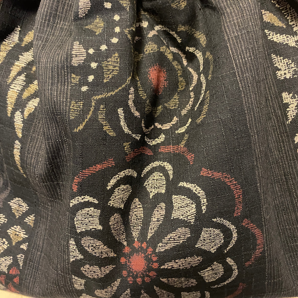 リンググラニーバッグ バンブー 和柄 花柄ストライプ 黒 3枚目の画像