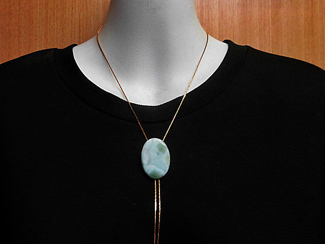 天然石 ラリマー(ペクトライト)ループタイ(ロングネックレス)　　230908245