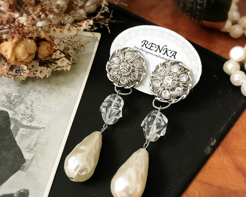 ☆星屑☆natural stone and czech beads earrings イヤリング