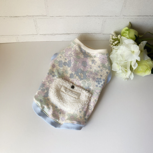 犬服【3S】くすみフラワータンクトップ（ブルー） ペット服