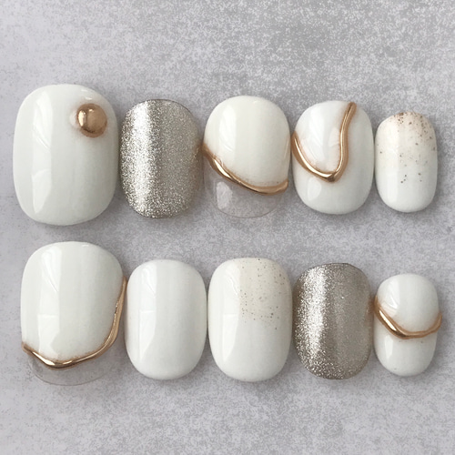 ネイルチップ オーダー キルティング 韓国 ミラー ニュアンス マグネット 白 ネイルチップ オーダー キルティング 韓国 ミラー ニュアンス