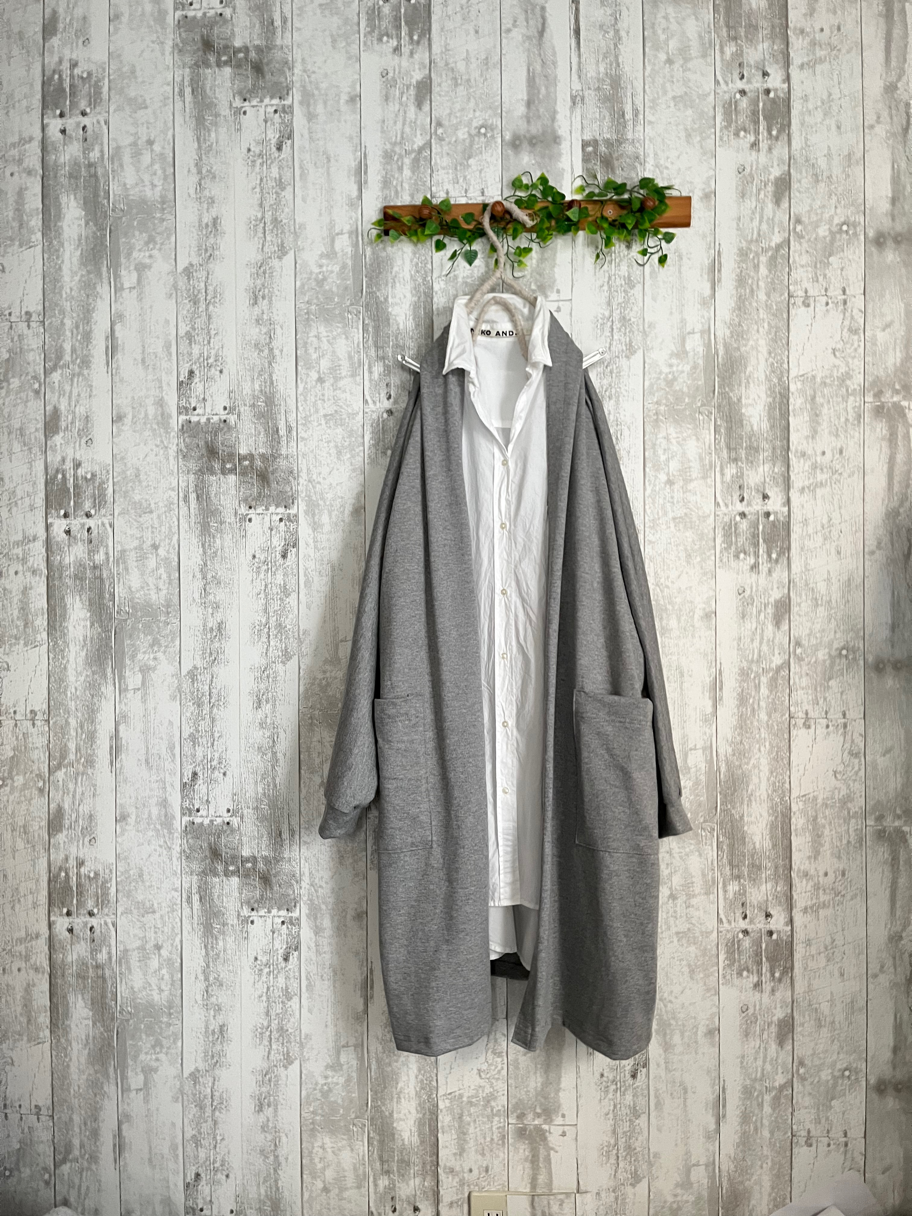 薄グレーcotton100%ニットドルマンロングローブカーディガン