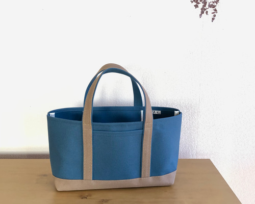 M横長スタイル帆布トート〈くすみブルー×グレージュ〉 トートバッグ