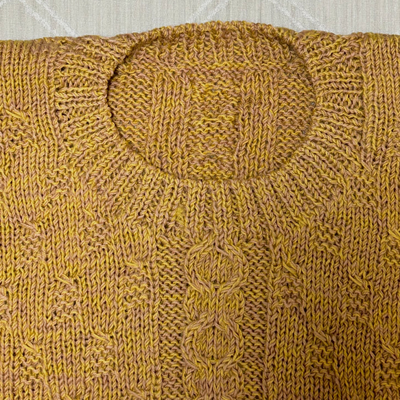 【セール】手編み　ニット　柄　半袖　薄黄　ベージュ 2枚目の画像