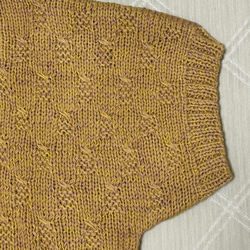 【セール】手編み　ニット　柄　半袖　薄黄　ベージュ 3枚目の画像