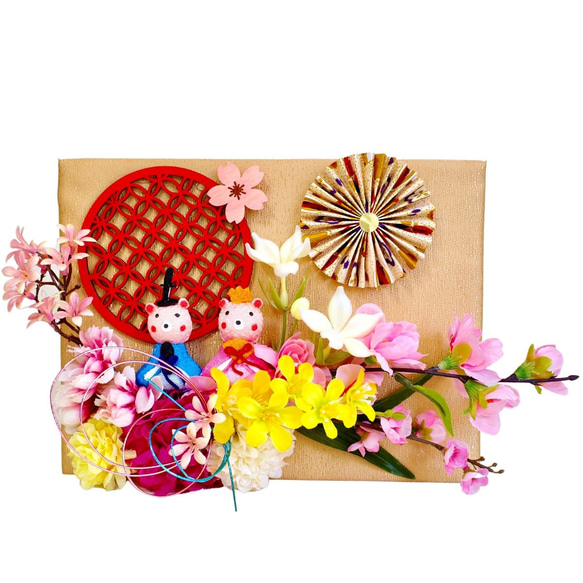 飾り方2Way!【 ひなまつり】くまさん雛のお正月飾り 壁飾り さくら サクラ 桃の花 おひな様 造花 雑貨 ドア飾り 8枚目の画像