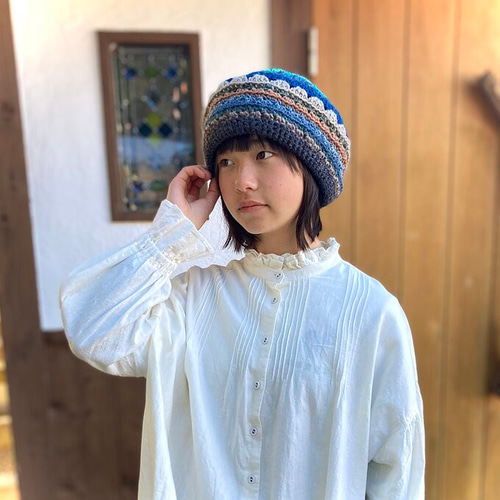 ゆったり＊あったか＊ニットタム帽子＊青系 ニット帽・ビーニー Sense  