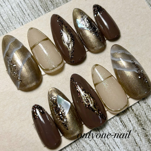 280】大人カッコいい系♡ニュアンスネイル♡ブラウン ネイルチップ  