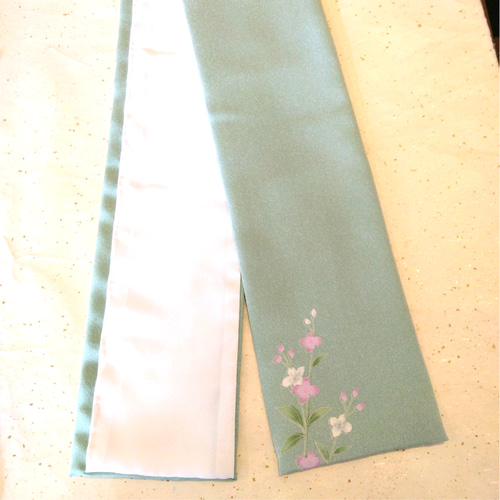 花嫁和装小物　重ね衿　筥迫　懐剣　ブルー　水色 世界で1つ 】正絹 花嫁懐剣 筥迫 重ね衿 3点セット 手描友禅 水