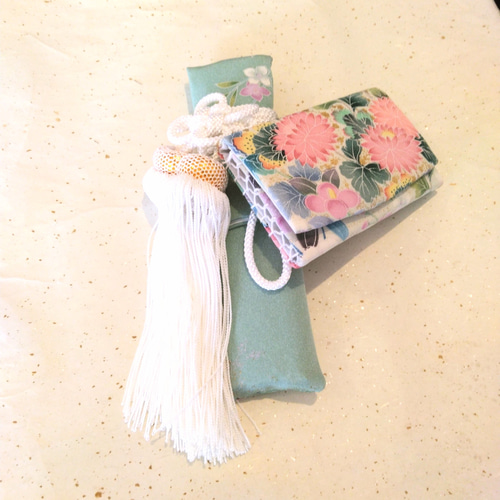 花嫁和装小物　重ね衿　筥迫　懐剣　ブルー　水色 世界で1つ 】正絹 花嫁懐剣 筥迫 重ね衿 3点セット 手描友禅 水