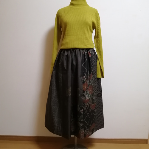 SOLD お値下げ中 着物リメイク ギャザースカート 大島紬 フレア
