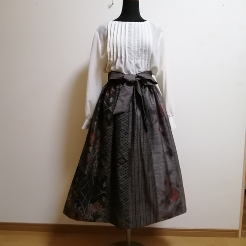 SOLD お値下げ中 着物リメイク ギャザースカート 大島紬 フレア  