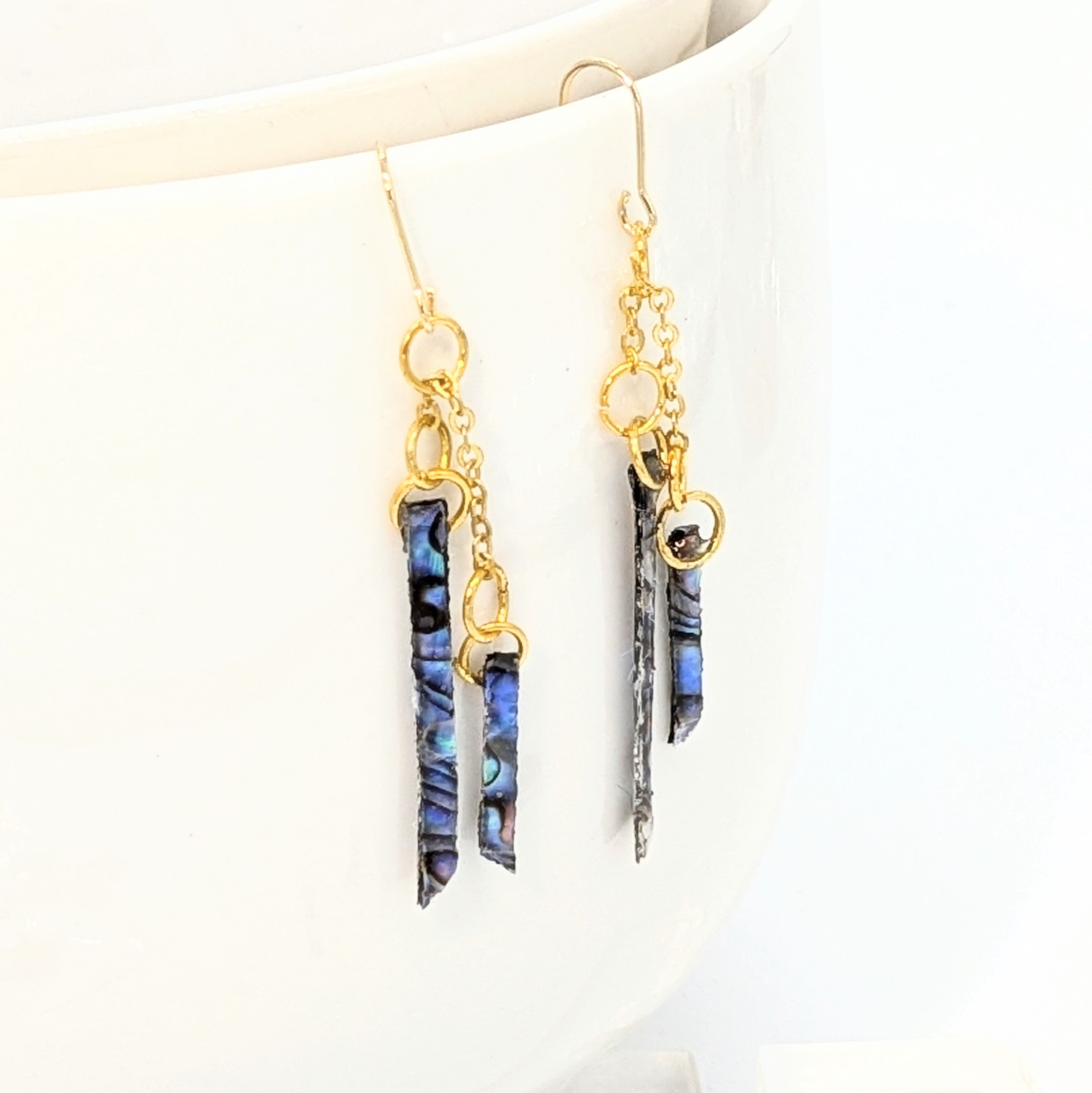 ブルー螺鈿スティックピアスイヤリング【1670】#男性 イヤリング