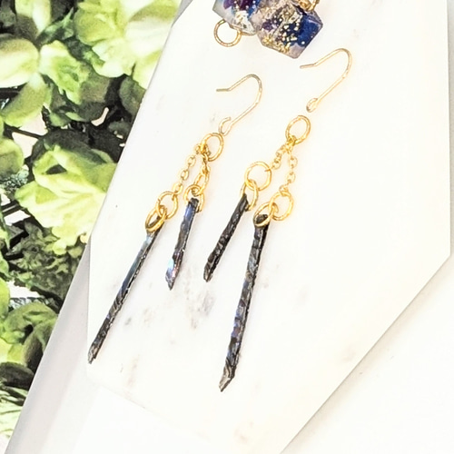 ブルー螺鈿スティックピアスイヤリング【1670】#男性 イヤリング