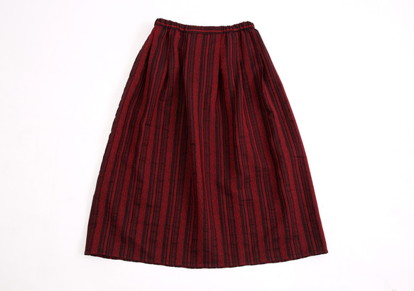 #415タックギャザースカート(赤ストライプ) 3枚目の画像