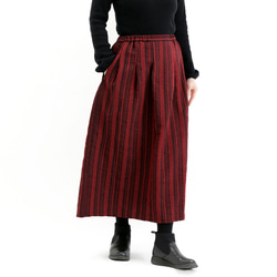 #415タックギャザースカート(赤ストライプ) 1枚目の画像
