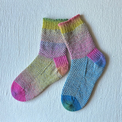手編みの靴下  - rainbow × gray - 3枚目の画像