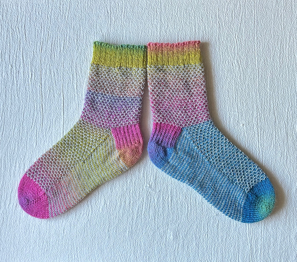 手編みの靴下  - rainbow × gray - 8枚目の画像