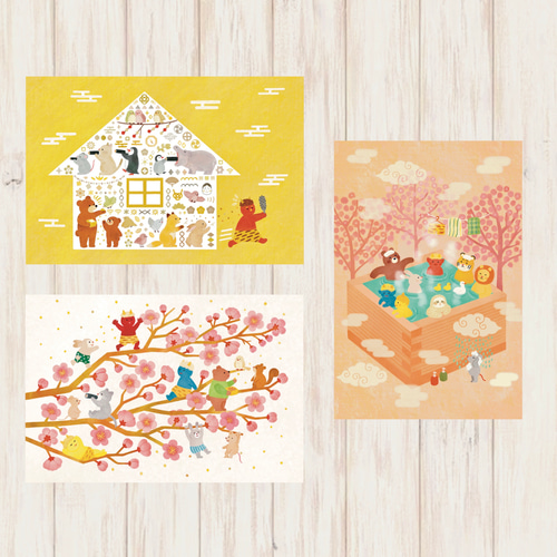 ひなビタ♪　ミニ色紙3枚　しおり　ポストカード ステッカー 節分ポストカード3枚セット ポストカード みずじ 通販 15235783