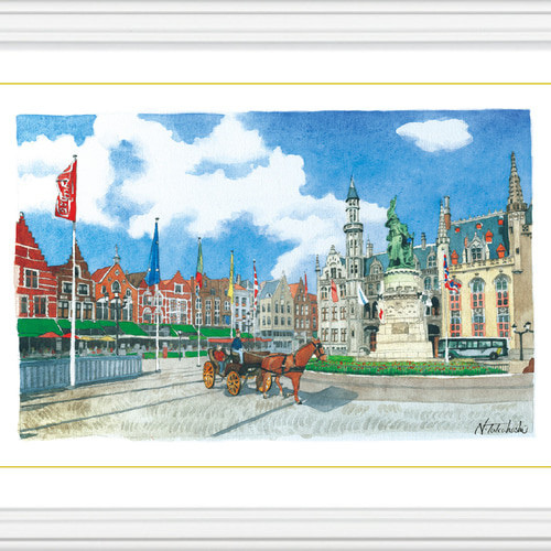 水彩で描く風景画『ベルギー ブリュージュ歴史地区』ジグレ版画