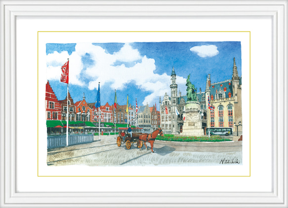 絵画色鉛筆風景画『ベルギー聖母教会』原画 絵画色鉛筆風景画『ベルギー聖母教会』原画 ブルージュ＆ヘントひとり 絵画