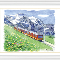 絵　絵画　水彩　水彩画　風景画　プレゼント　家　ビル 水彩で描く風景画『スイス ユングフラウ〜アレッチ〜』ジグレ