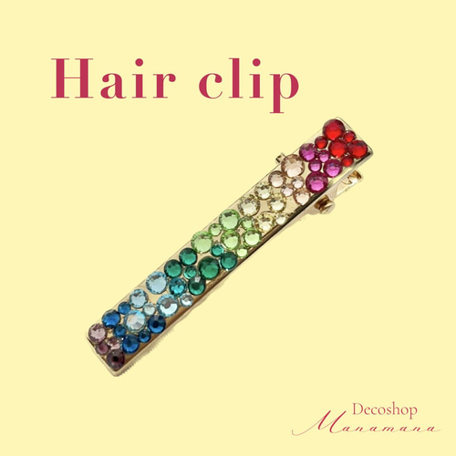 虹色グラデヘアクリップ♡ レインボー キラキラ デコ ヘアクリップ 