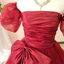 ウェディングドレス カラードレス　付け袖付き　黄色 ワインレッド 赤 演奏会 発表会 結婚式 前撮りcd13030wr 4枚目の画像