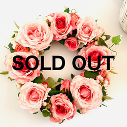 セール 30㎝リース 大輪ピンク薔薇の華やかリース 大きなリース ギフト