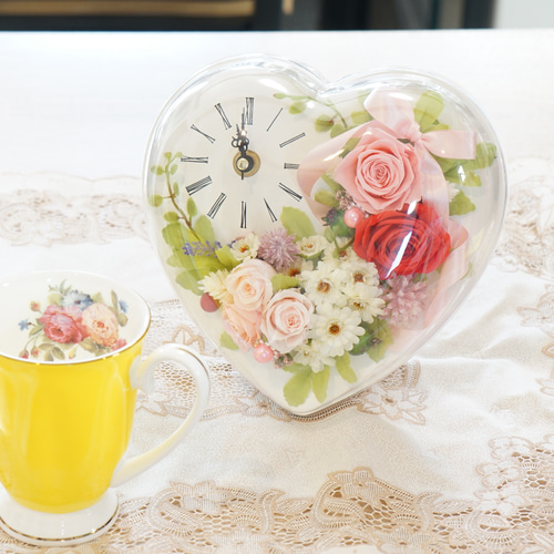 送料無料 お花の時計 ハート フラワークロック 花時計 時計 置き時計